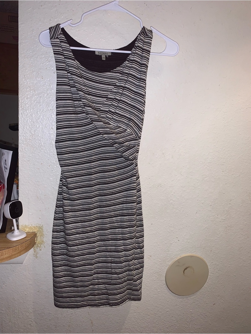 Bordeaux Black & White Striped Sleeveless Wrap Dress